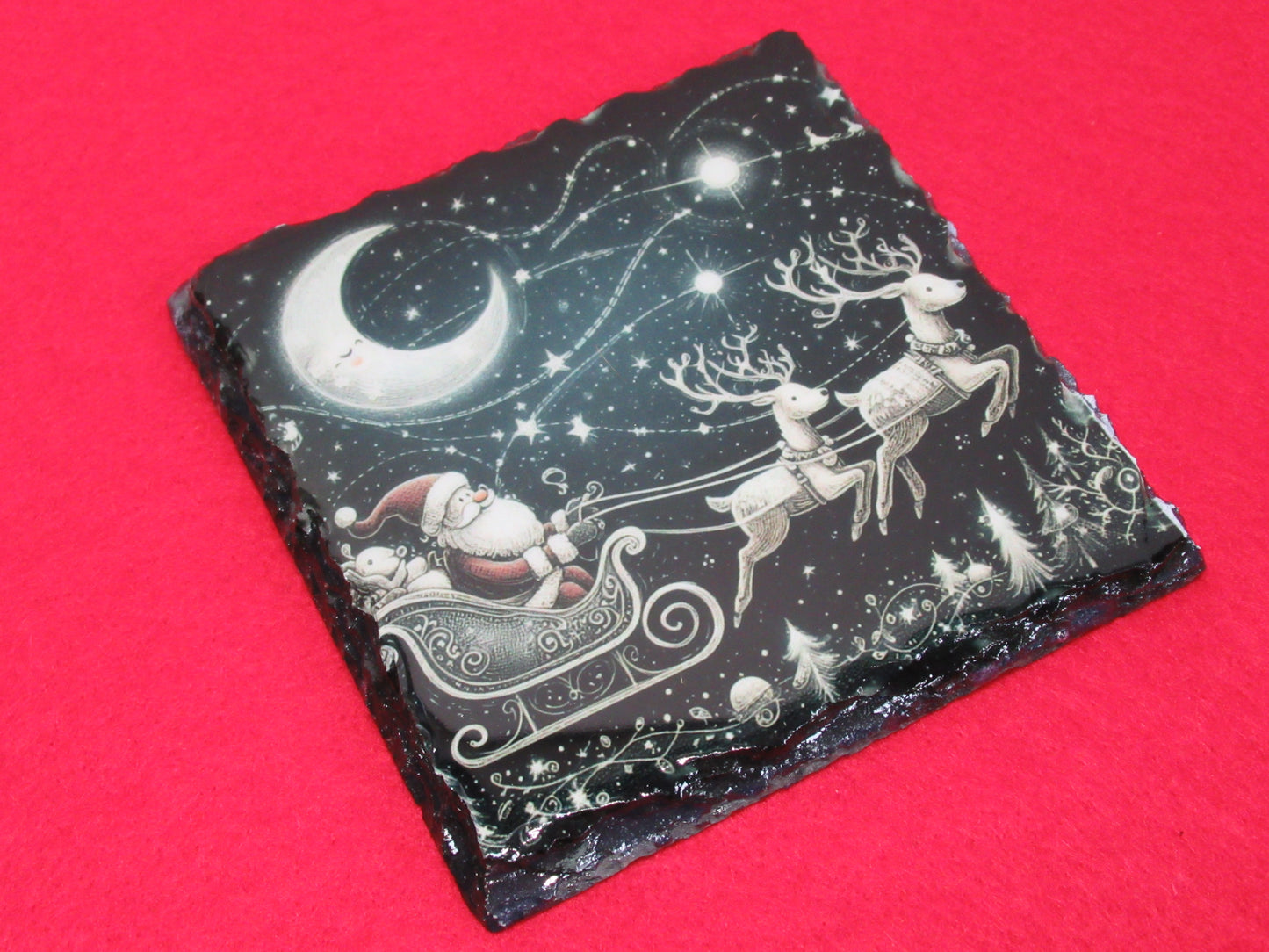 Santa Sleigh Slate Coaster | Christmas Drinks Coaster | Festive Santa Gift | Natural Slate Coaster