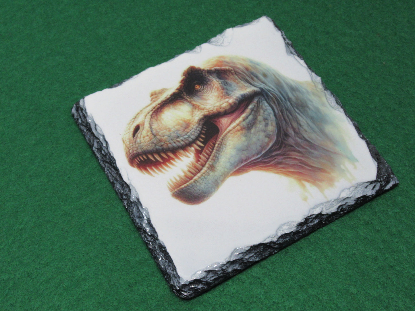 T-Rex Slate Coaster | Dinosaur Drinks Coaster | Natural Slate Coaster Gift | Prehistoric Dino Home Decor