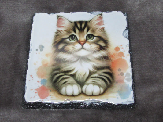 Cat Slate Coaster: Digital Art - Feline Lover Gift, - Gloss Finish