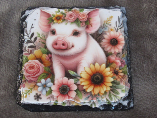 Pig Slate Coaster – Cute Pig Natural Slate Drink Coaster