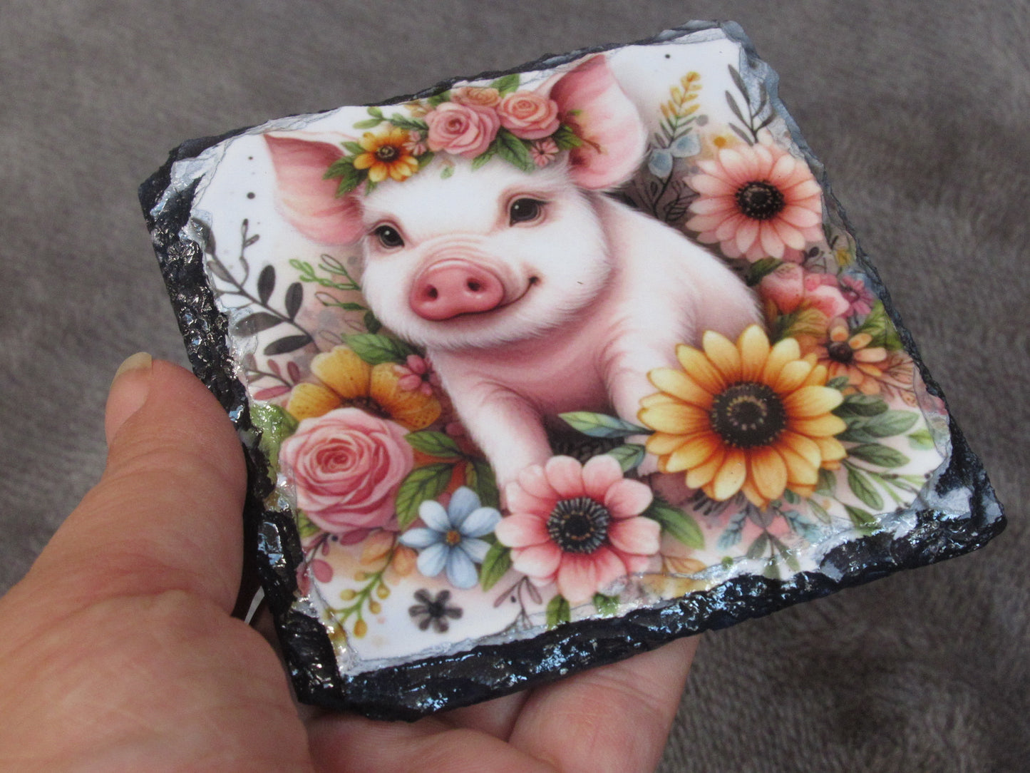 Pig Slate Coaster – Cute Pig Natural Slate Drink Coaster