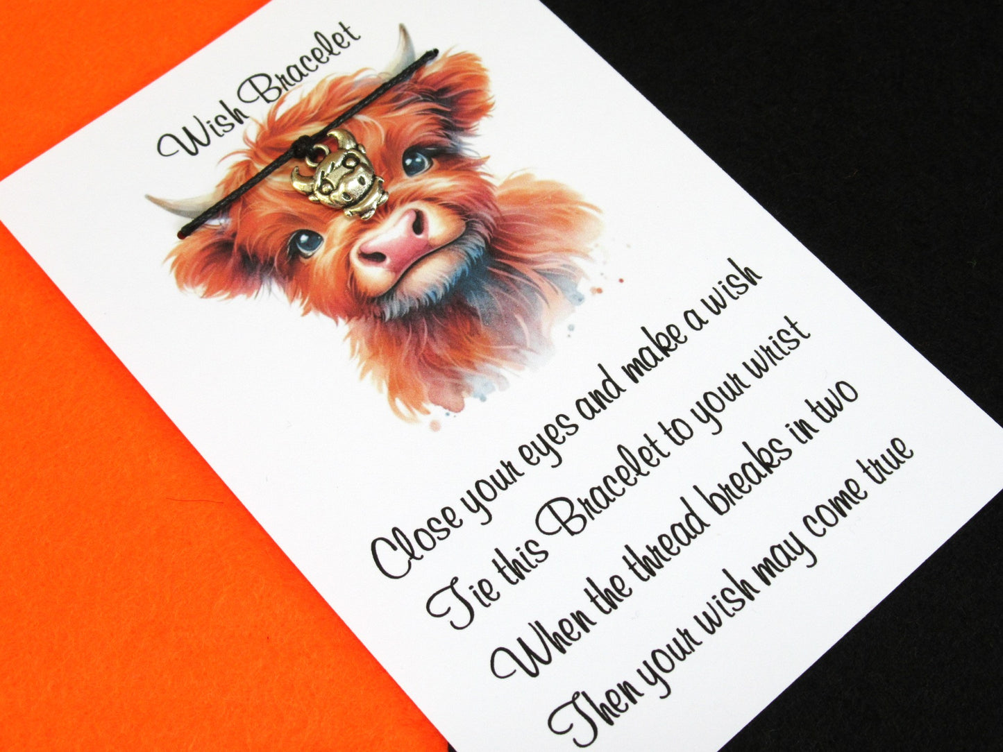 Highland Cow Wish Bracelet – Tibetan Silver Charm, Scottish Cow Gift