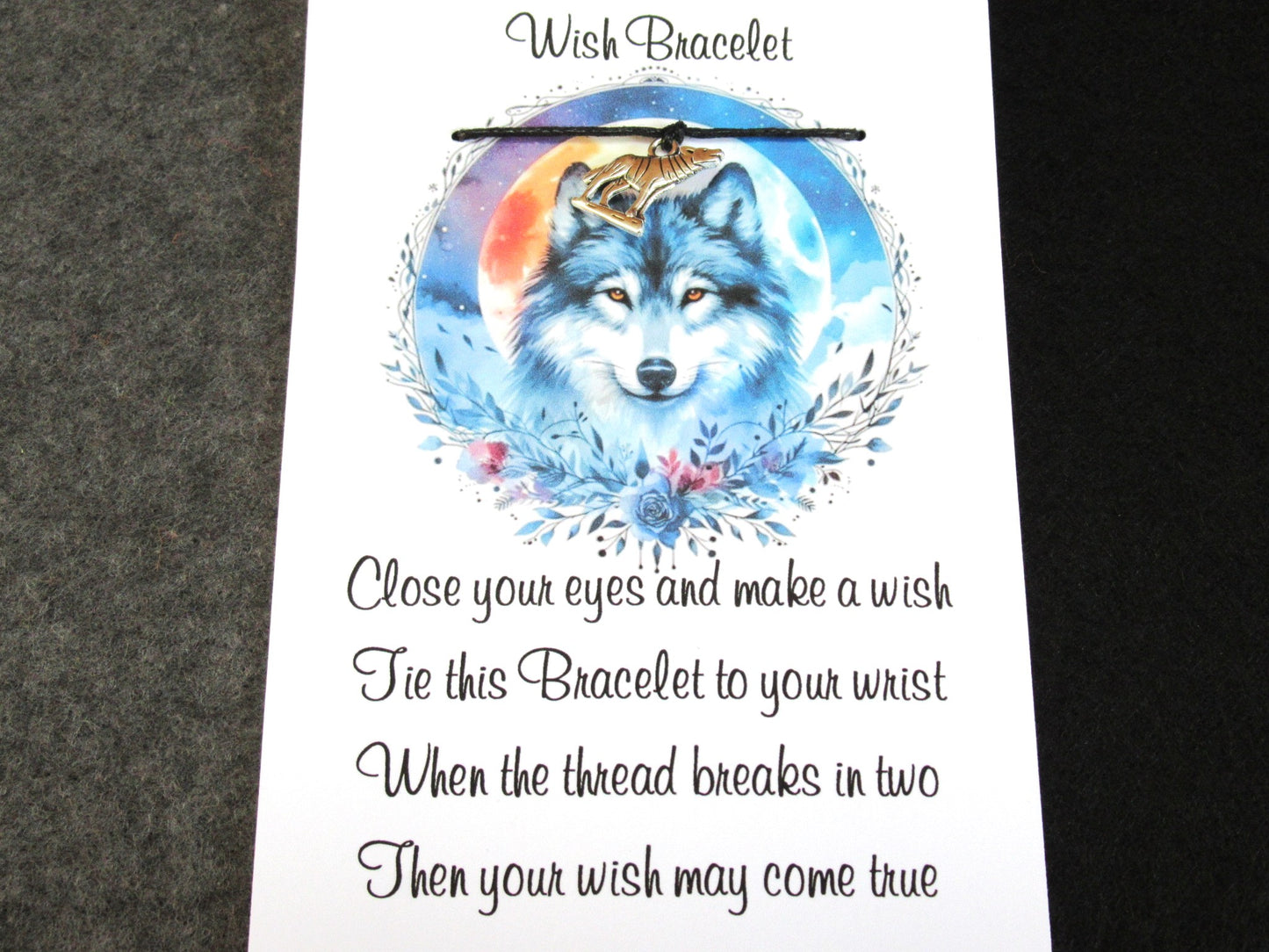 Wolf Wish Bracelet – Tibetan Silver Wolf Charm, Animal Spirit Gift, Wish String Bracelet