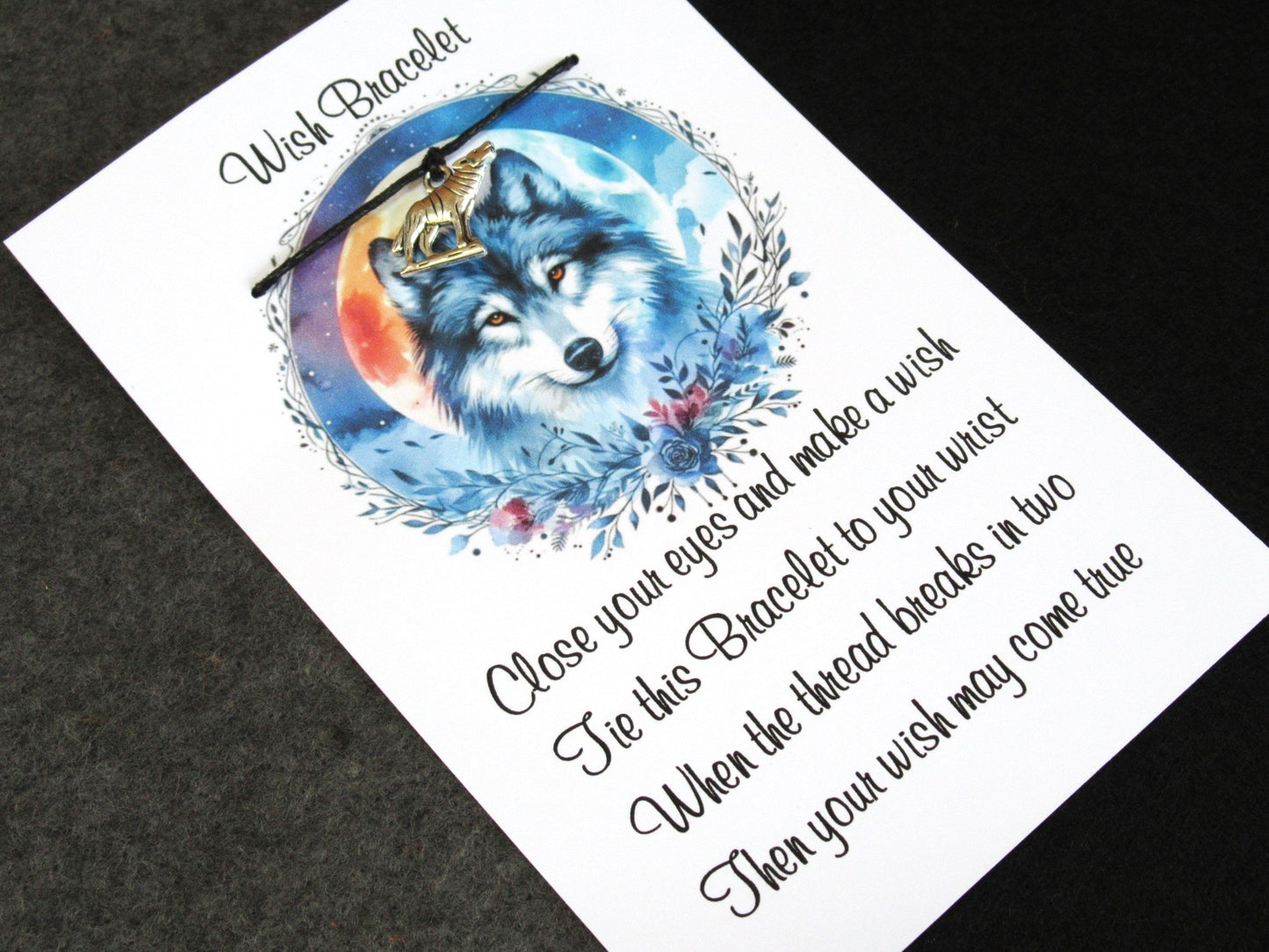 Wolf Wish Bracelet – Tibetan Silver Wolf Charm, Animal Spirit Gift, Wish String Bracelet