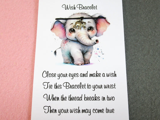 Elephant Wish Bracelet – Handmade Waxed Cord Bracelet with Tibetan Silver Charm & Gift Card