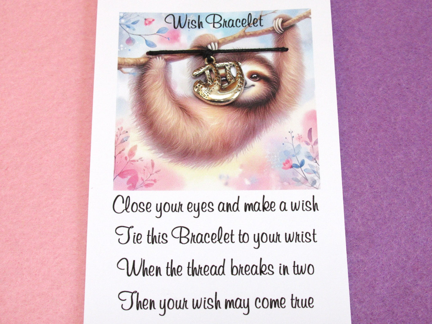 Sloth Wish Bracelet – Tibetan Silver Sloth Charm, Cute Animal Gift Card Bracelet