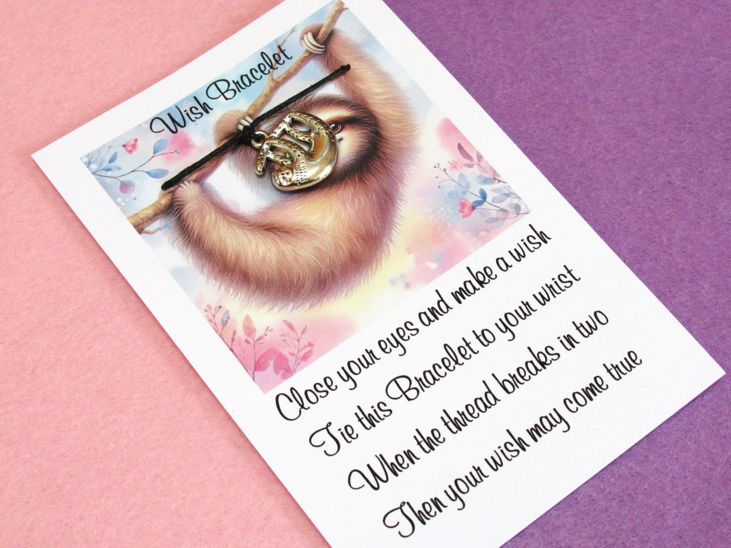 Sloth Wish Bracelet – Tibetan Silver Sloth Charm, Cute Animal Gift Card Bracelet