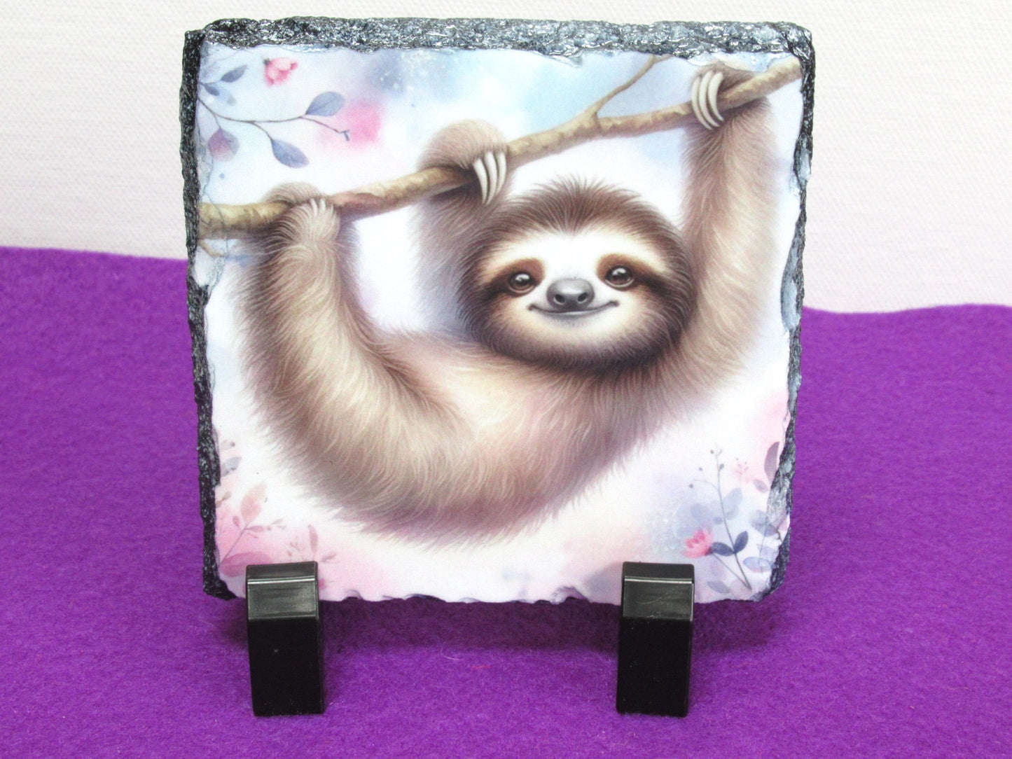 Sloth Slate Coaster – Natural Slate Drink Coaster with Cute Sloth Art