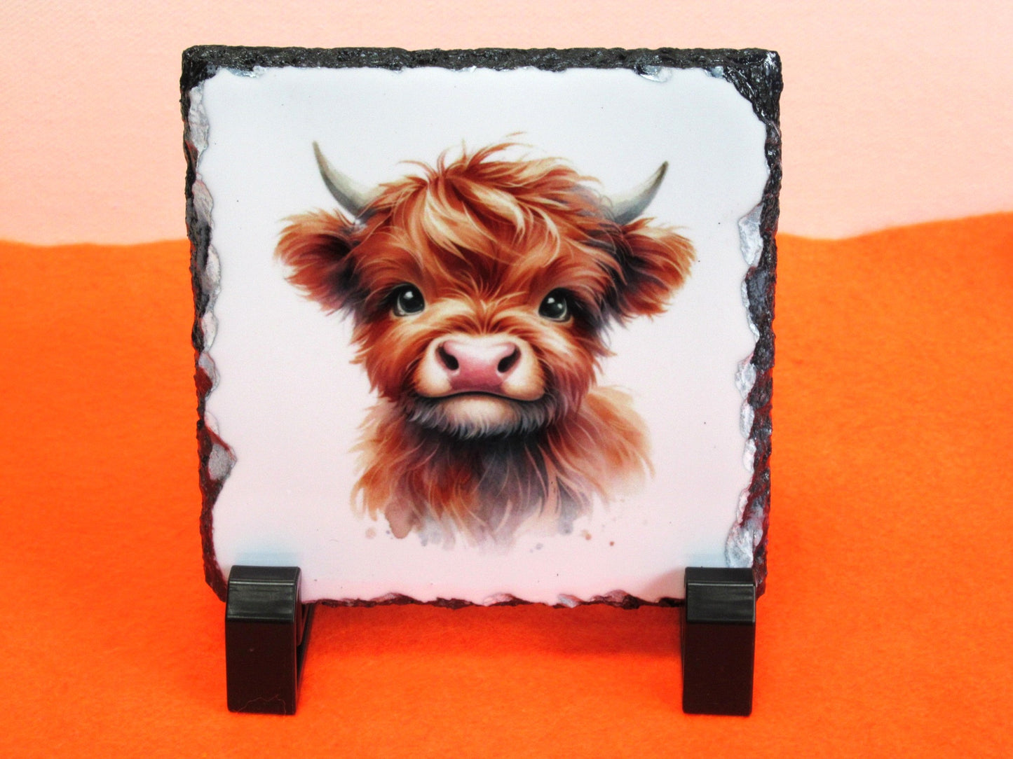 Highland Cow Slate Coaster – Natural Slate Drink Coaster with Highland Cow Art