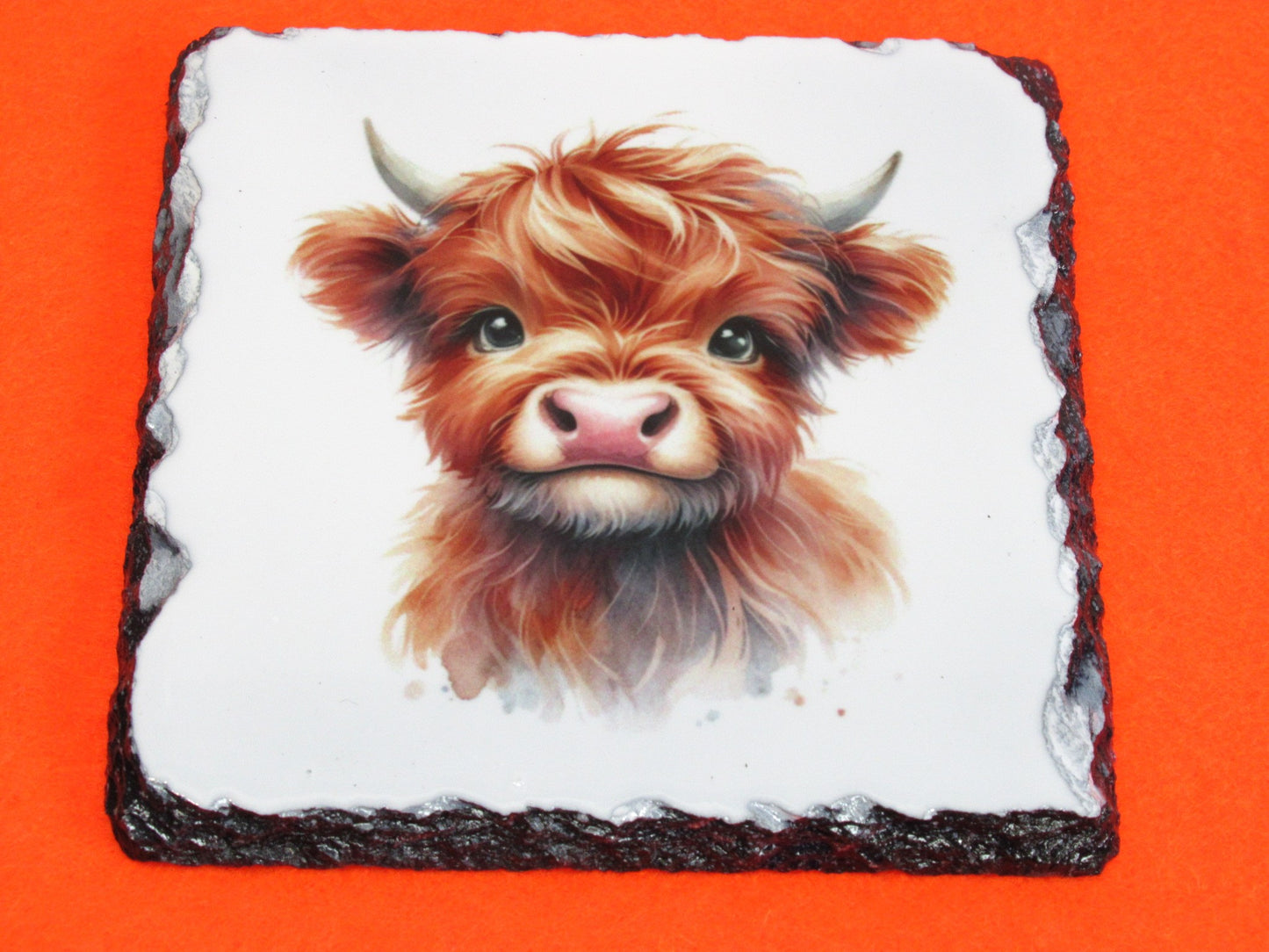 Highland Cow Slate Coaster – Natural Slate Drink Coaster with Highland Cow Art