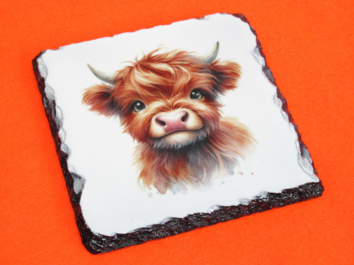 Highland Cow Slate Coaster – Natural Slate Drink Coaster with Highland Cow Art
