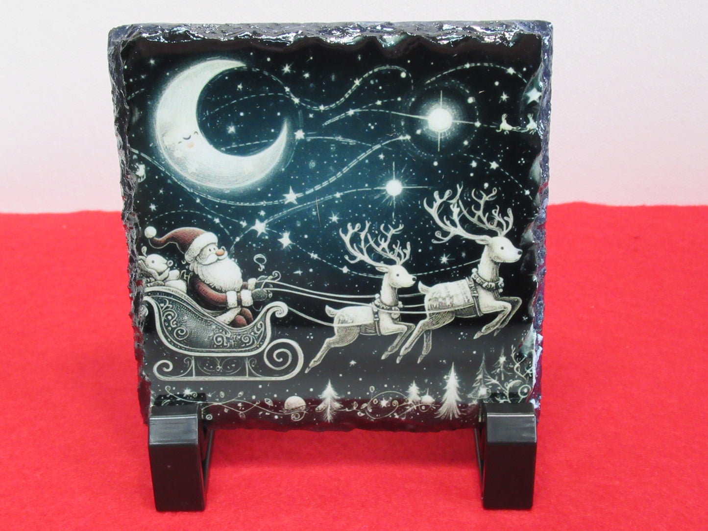 Santa Sleigh Slate Coaster | Christmas Drinks Coaster | Festive Santa Gift | Natural Slate Coaster