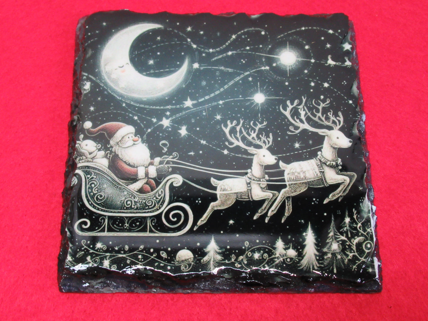 Santa Sleigh Slate Coaster | Christmas Drinks Coaster | Festive Santa Gift | Natural Slate Coaster