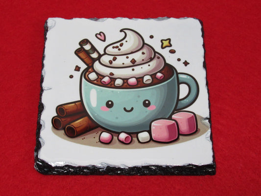 Hot Chocolate Slate Coaster | Cosy Winter Coaster | Hot Cocoa Gift | Natural Slate