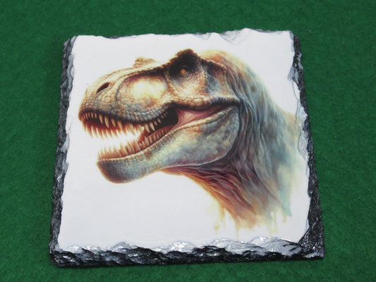 T-Rex Slate Coaster | Dinosaur Drinks Coaster | Natural Slate Coaster Gift | Prehistoric Dino Home Decor