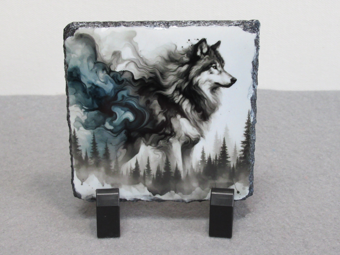 Wolf Slate Coaster – Natural Slate Drink Coaster with Wolf Art Design