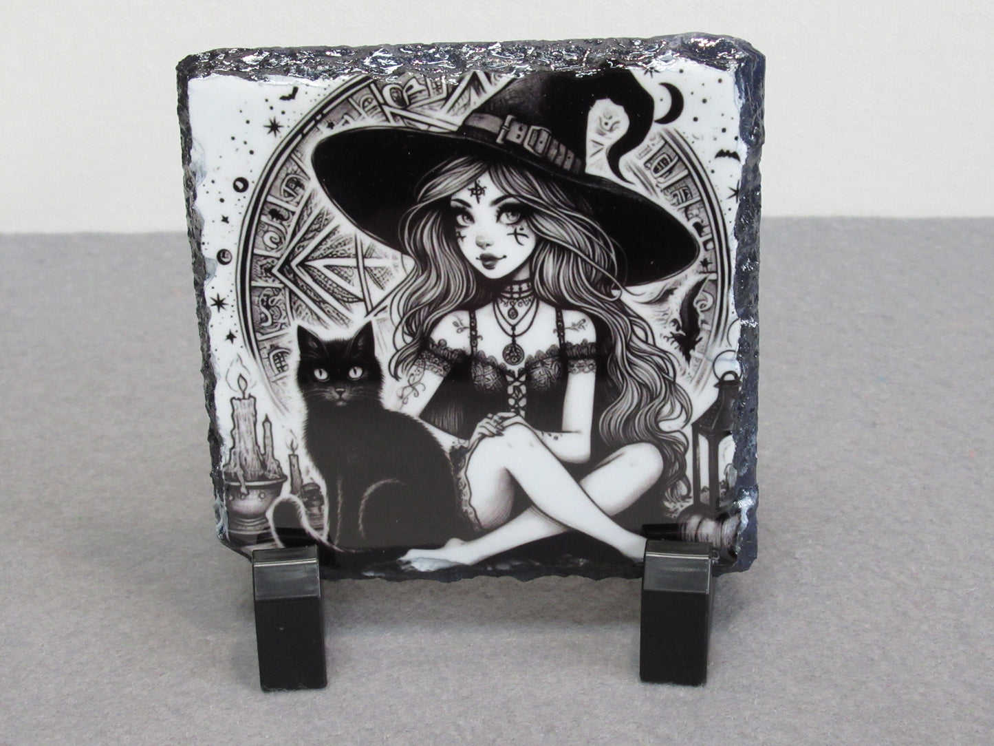 Witch Slate Coaster – Witch Halloween Coaster – Natural Slate Drink Coaster – Witchy Home Decor