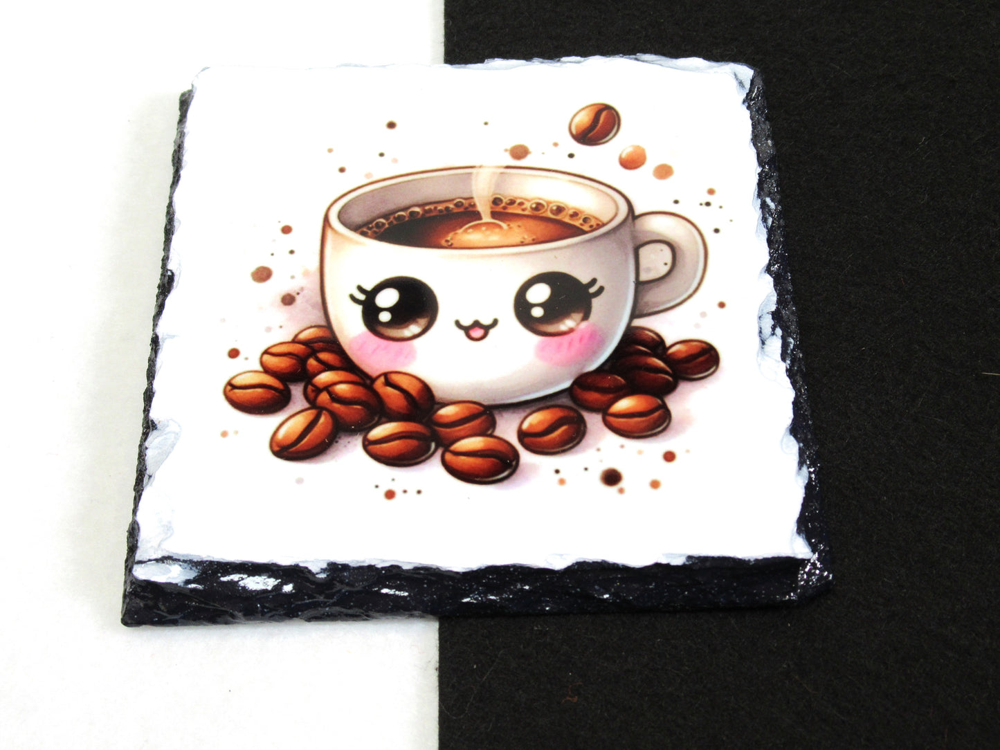 Coffee Cup Slate Coaster – Natural Slate Drink Coaster with Coffee Art Design