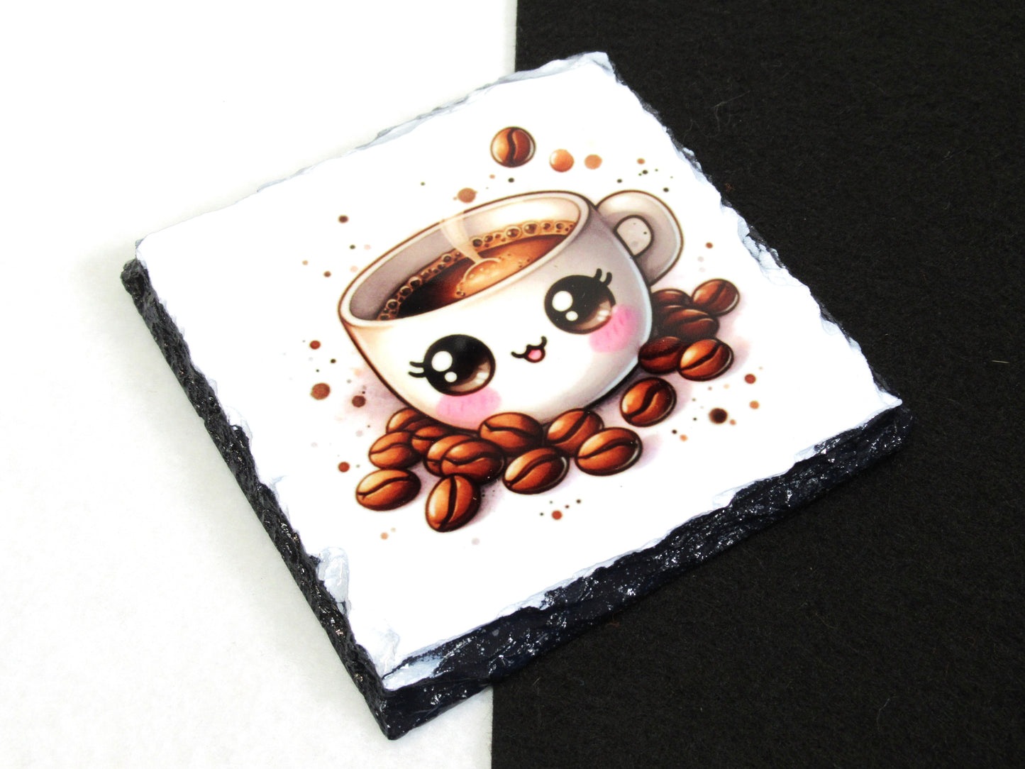 Coffee Cup Slate Coaster – Natural Slate Drink Coaster with Coffee Art Design